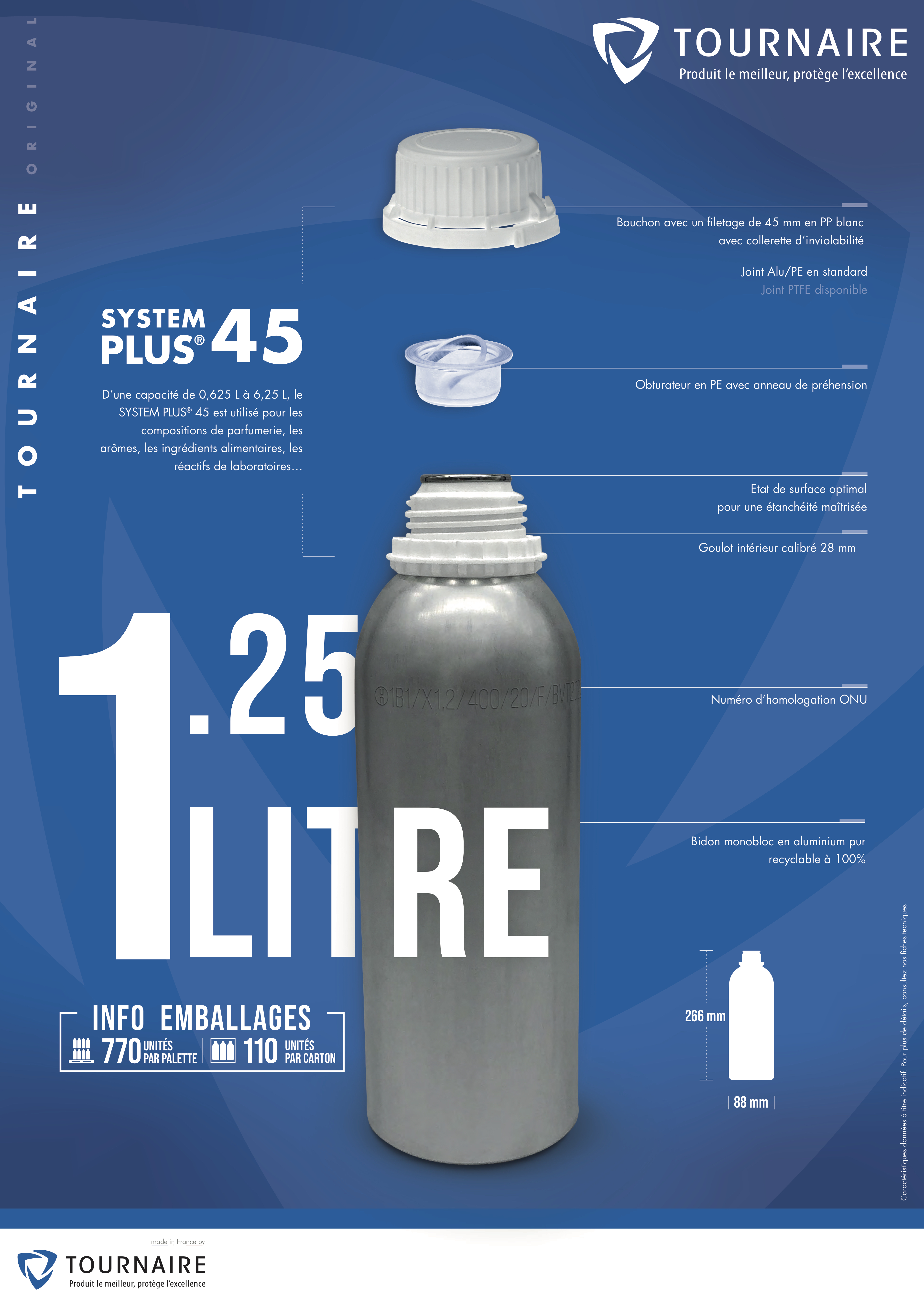 Acier inoxydable, Tournaire PLUS 45™ - 2,500 L Bouteille d'Aluminium  (bouchon et obturateur inclus)